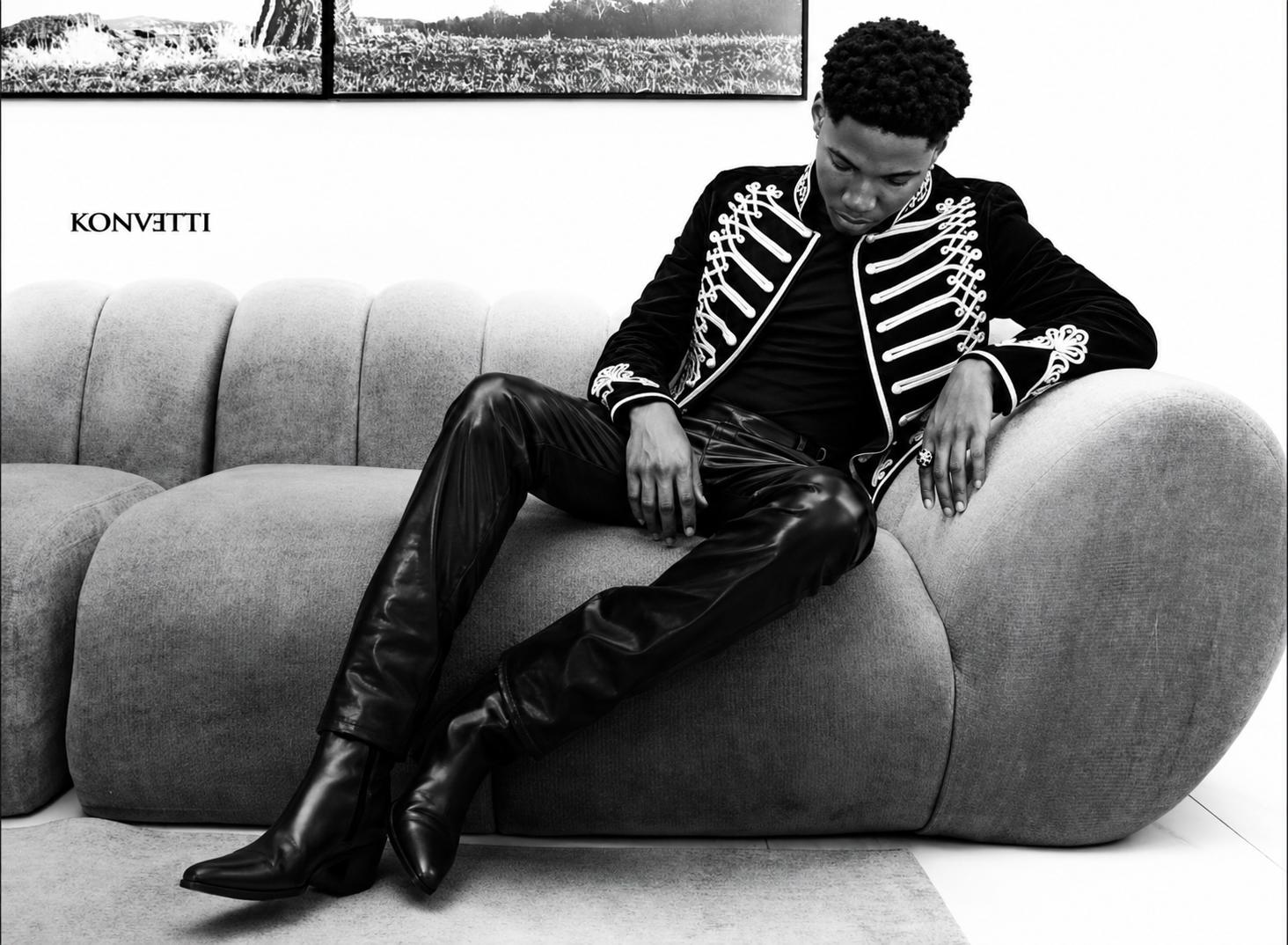 KONVETTI editorial monochrome jacket portrait